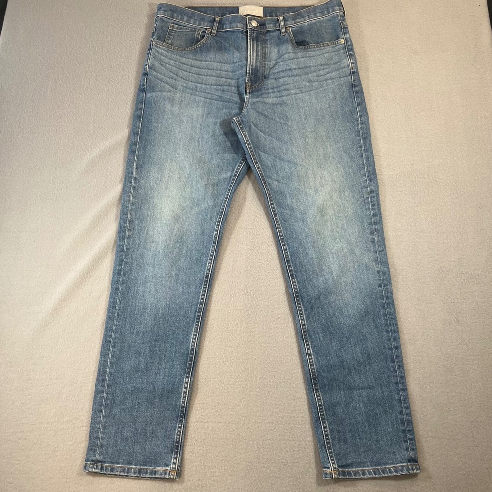 Everlane Mens Straight Fit Jeans Medium Wash Blue Denim 36x32